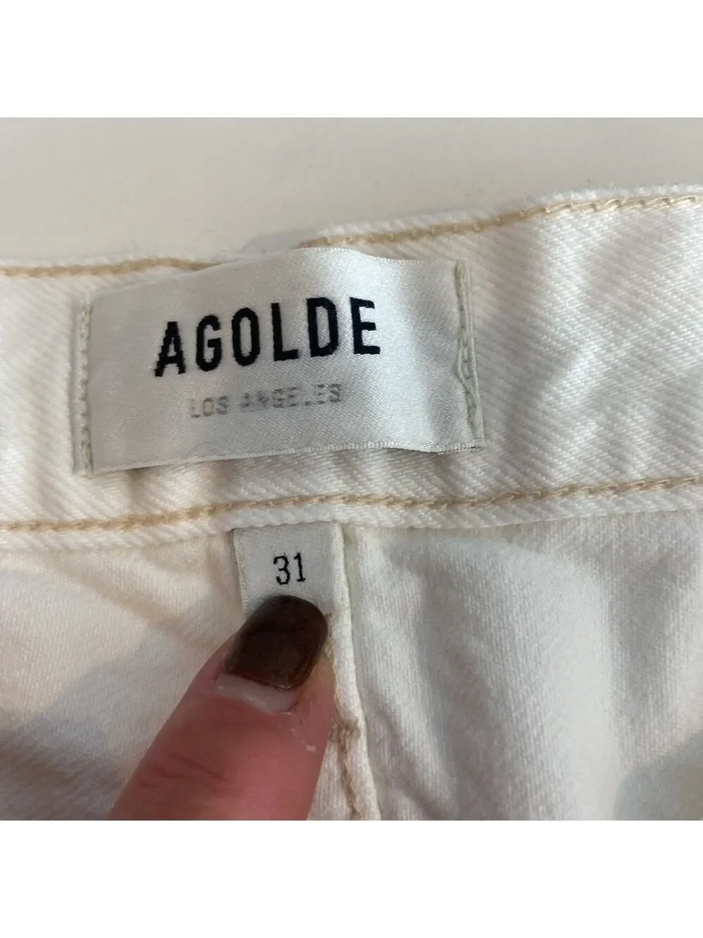 NWT Agolde Parker Long Short Loose Fit Button-Fly Denim Shorts in White Size 31
